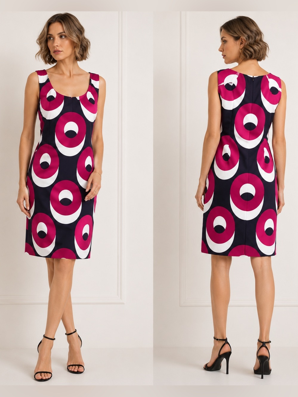 Nicole Miller Retro Satin Cheerfully Donuts Sheath Dress